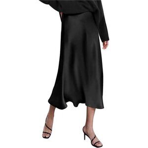 Skirts for Women Jacquard High Waist Skirt Black Elegant Midi Skirt Satin